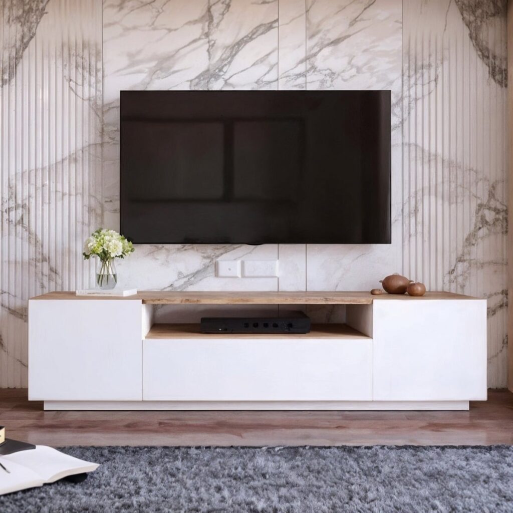 Wood TV Unit – European Wood – White – 180×36×30 cm