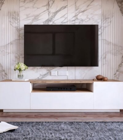 Wood TV Unit – European Wood – White – 180×36×30 cm