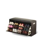 Counter Wood Shoe Storage 3 Shelves Dark Brown - 35×90×50 cm - Image 2