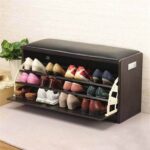 Counter Wood Shoe Storage 3 Shelves Dark Brown - 35×90×50 cm