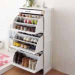 Counter Wood Shoe Storage 3 Movable Drawers White - 40×145×80 cm