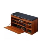 Counter Wood and Leather Shoe Storage 3 Shelves Brown - 105×55×35 cm